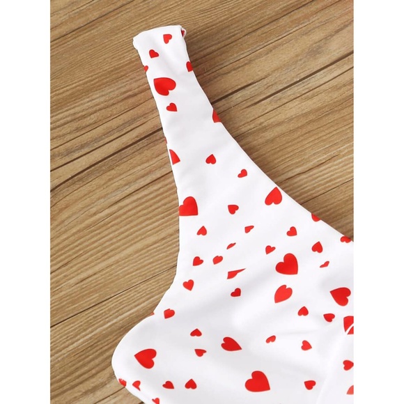 White Heart Print Cut Out Knot One Piece Swimsuit - Picture 4 of 6